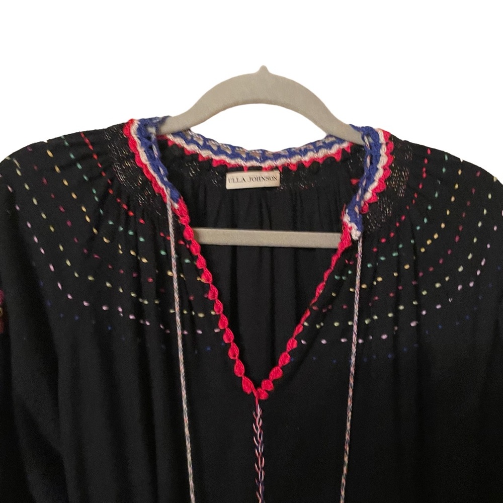 Ulla Johnson Silk Natalia Dress Flower Embroidered in Midnight Black - Picture 7 of 9